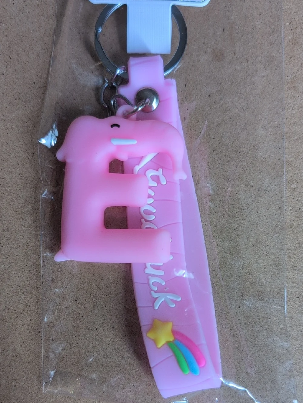 Pink Elephant Keychain with Rainbow Star Charm